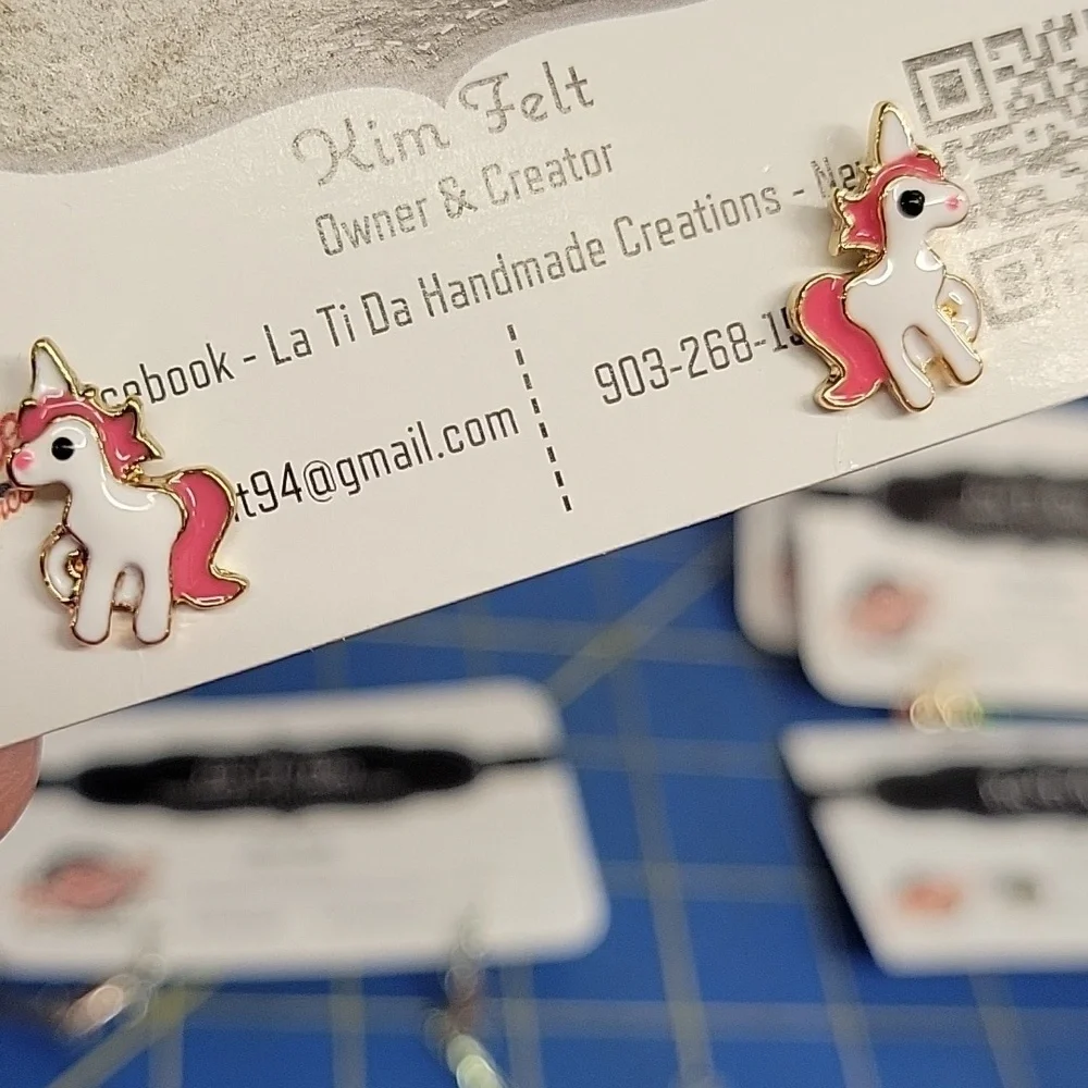 Unicorn Pink & White Gold Tone Earrings